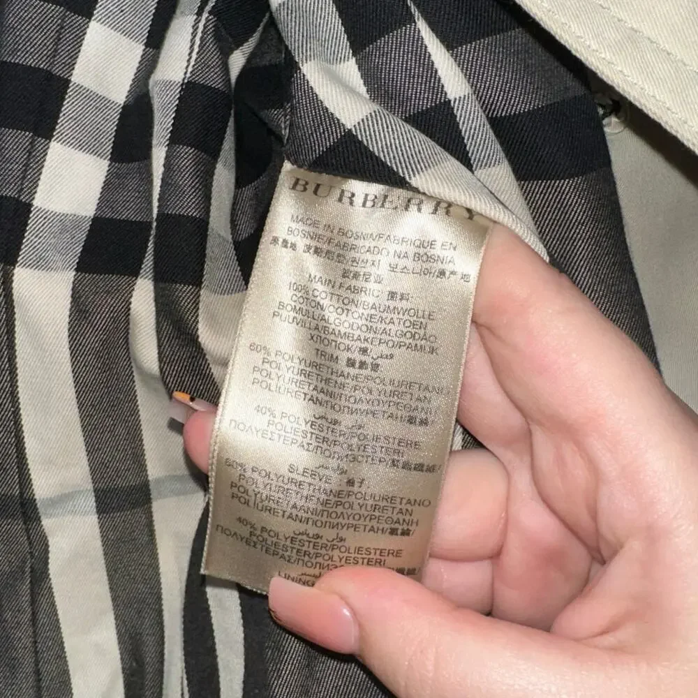 Burberry Patent Leather Sleeve Gabardine Trench Coat Black Tan US 4 - Picture 6 of 12